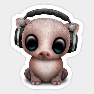 Cute Baby Pig Deejay Wearing Headphones Sticker